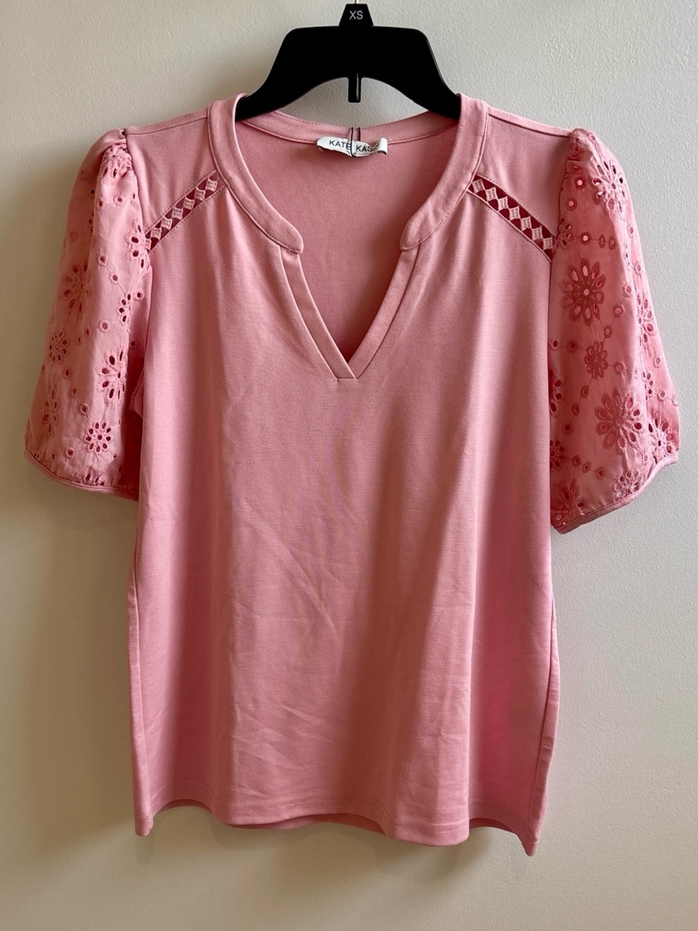 Pink Eyelet Sleeve V neck Top NWT